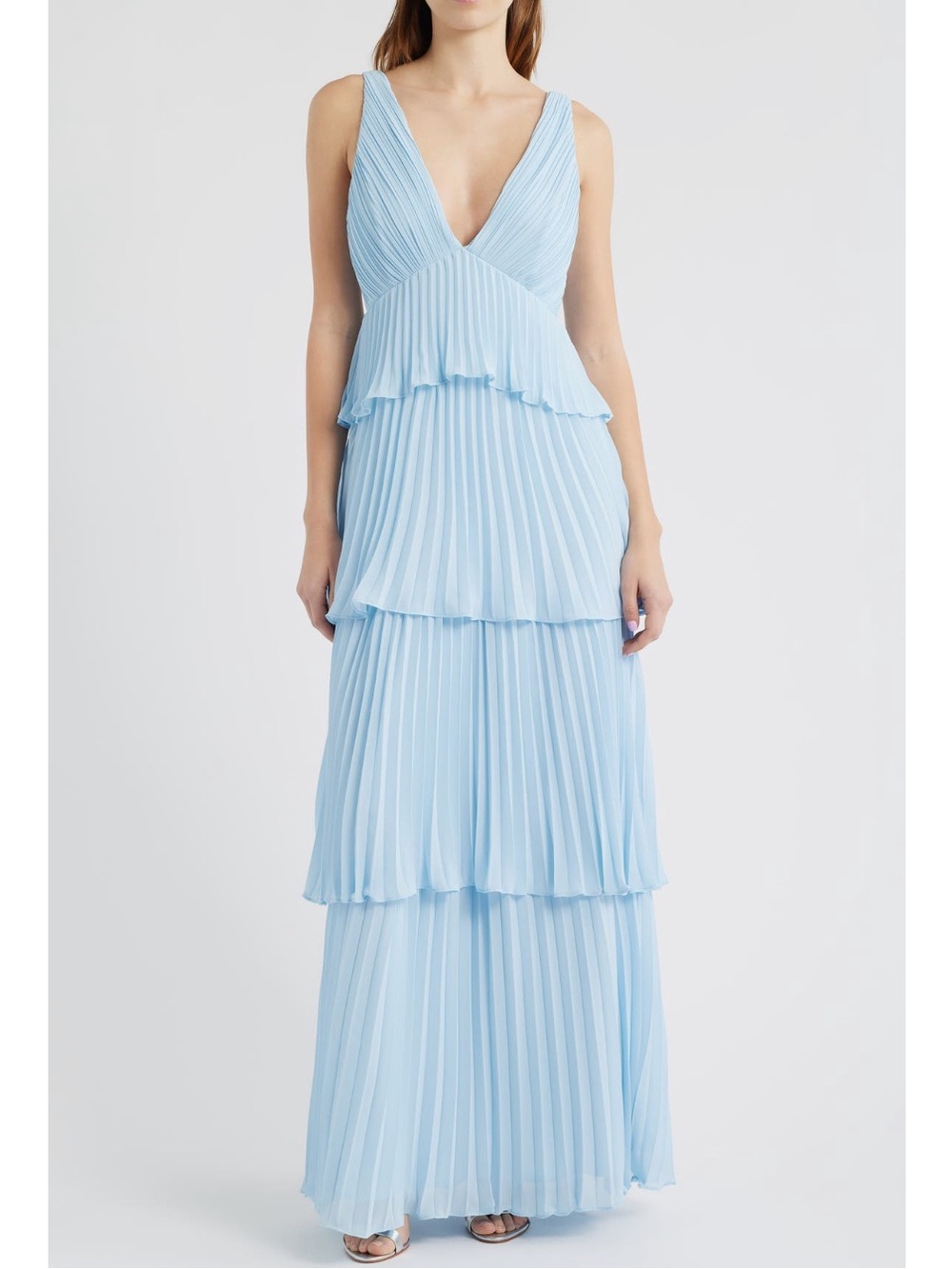 Lulu’s Ice Blue Tiered Pleated Gown New!